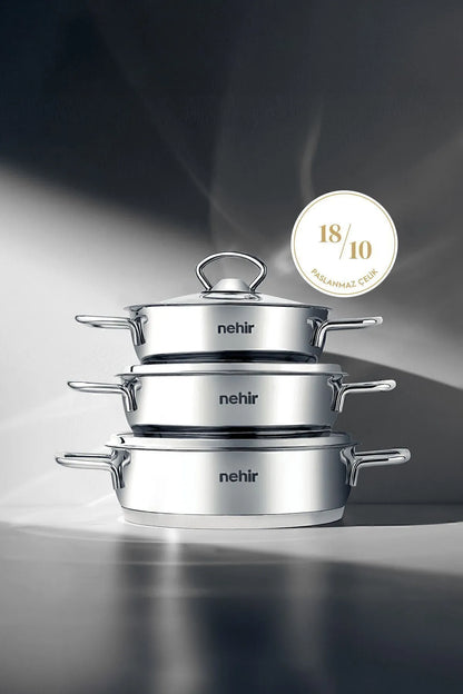 Nehir Silver 6 Parça Paslanmaz Çelik Sahan Seti (16-18-20 CM)